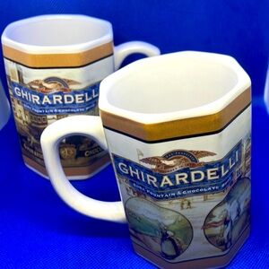 SOLD. Ghirardelli chocolate,hot chocolate mugs, and coffee, mugs, octagon shape.